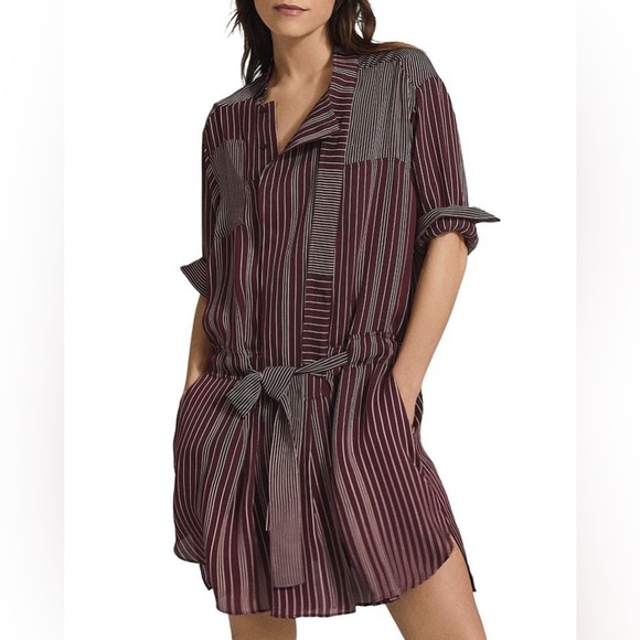 REISS Albi Striped Mini Shirt Dress - Picture 1 of 16